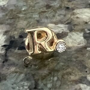 Vintage Artisan Crafted Goldtone Initial "R" Tie Tack With Rhinestone
